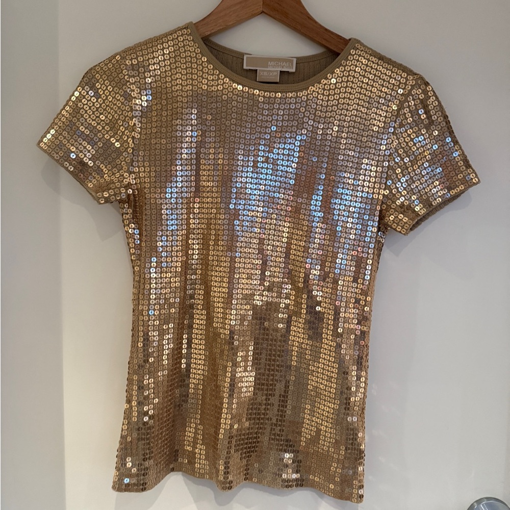 Michael Kors Gold Sequin Short Sleeve Tee